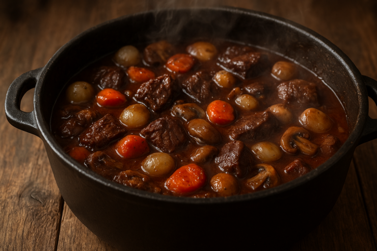 Image de couverture pour l’article "Recette authentique de bœuf bourguignon maison simple et goûteuse"