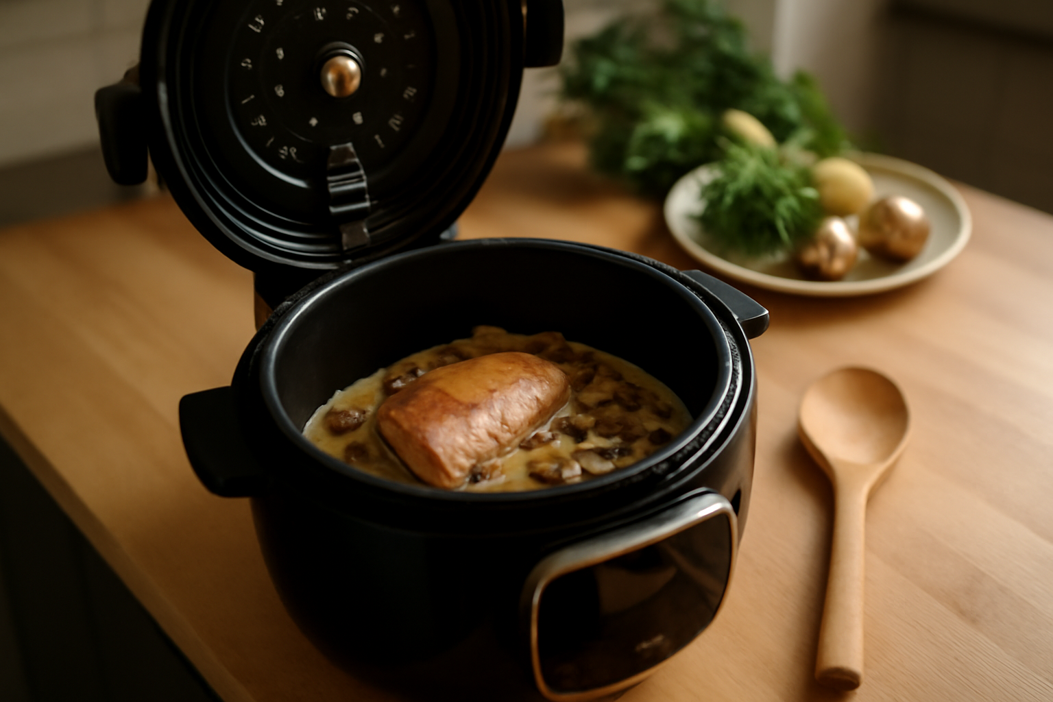 filet mignon cookeo dans le Cookeo, sauce moutarde et champignons, cuisine française lumineuse