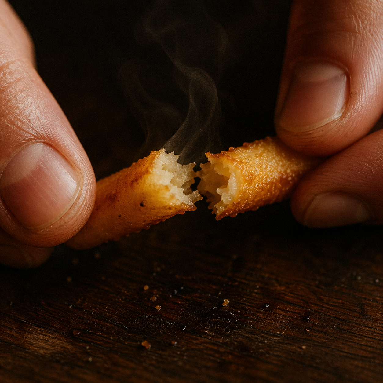 Détail gros plan d'une frite dorée
