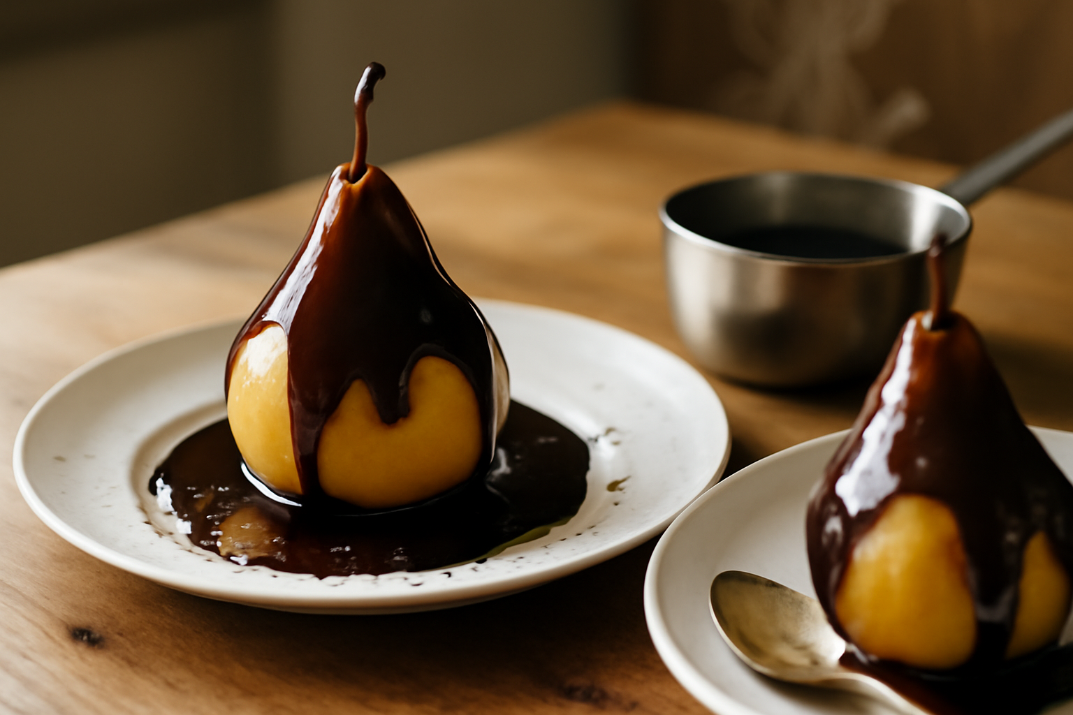 Poires pochées au chocolat pour une poire belle helene recette