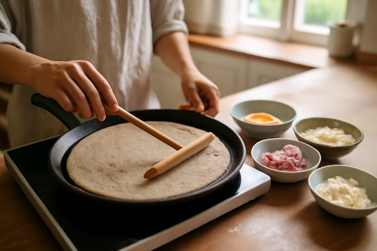 recette de galette de sarrasin bretonne dans une poêle chaude