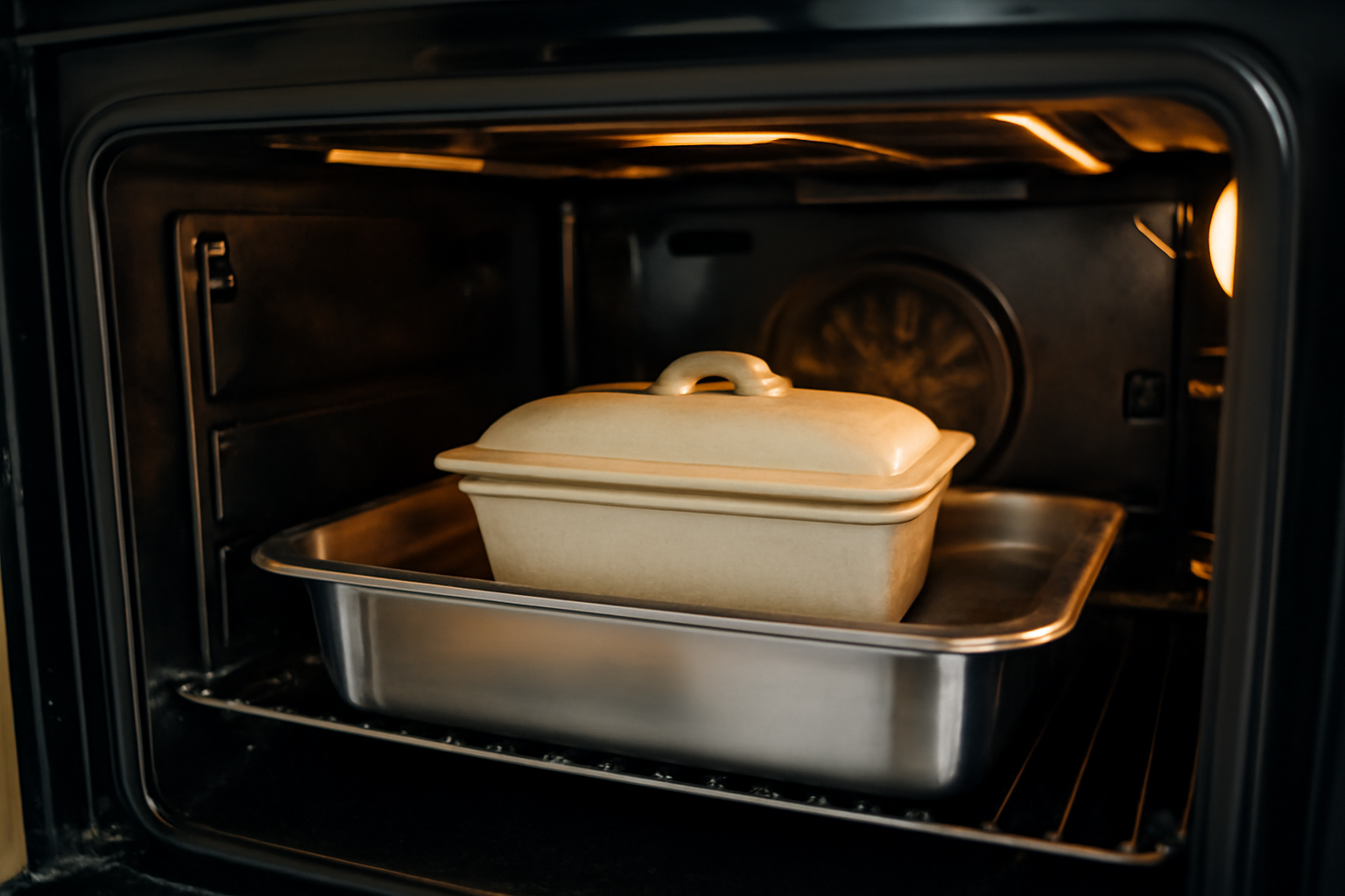 Bain-marie pour cuisson de terrine de campagne dans un four