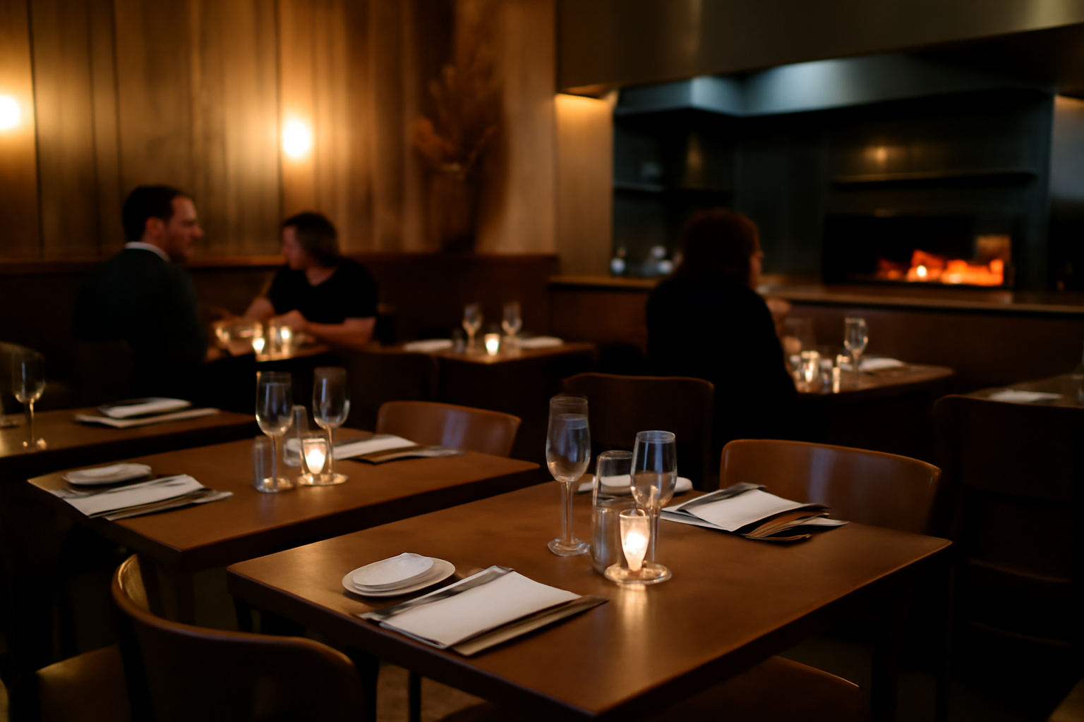 Salle néobistrot du restaurant Vantre à Paris 11e, tables dressées et lumière tamisée