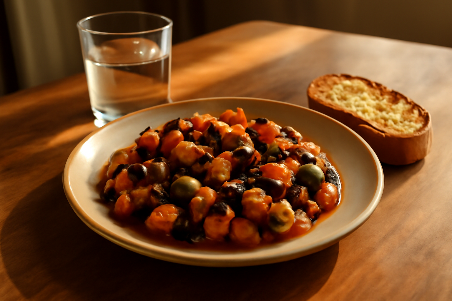caponata sicilienne aux aubergines, olives et câpres dans un plat en céramique