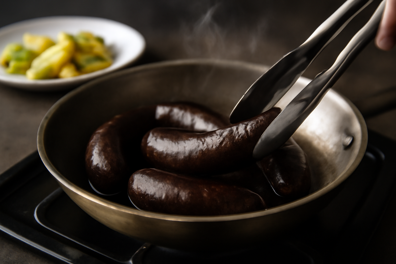cuisson boudin noir à la poêle, peau dorée et retournement unique