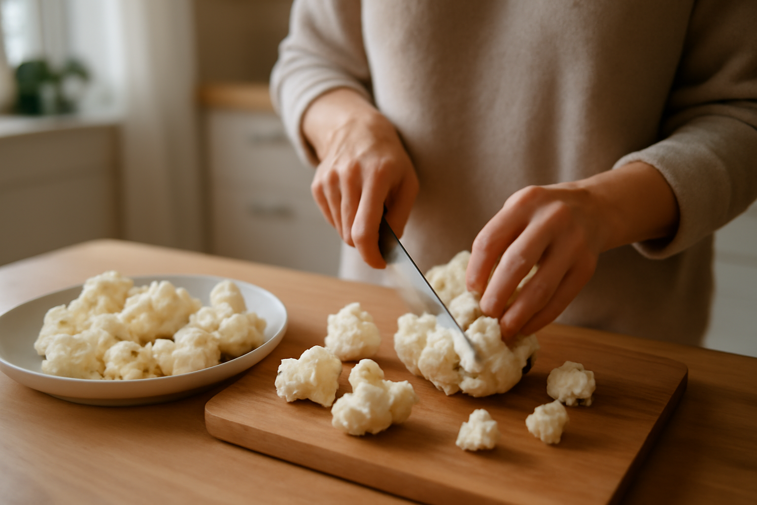 découpe de chou-fleur en fleurettes pour cuisson cocotte minute