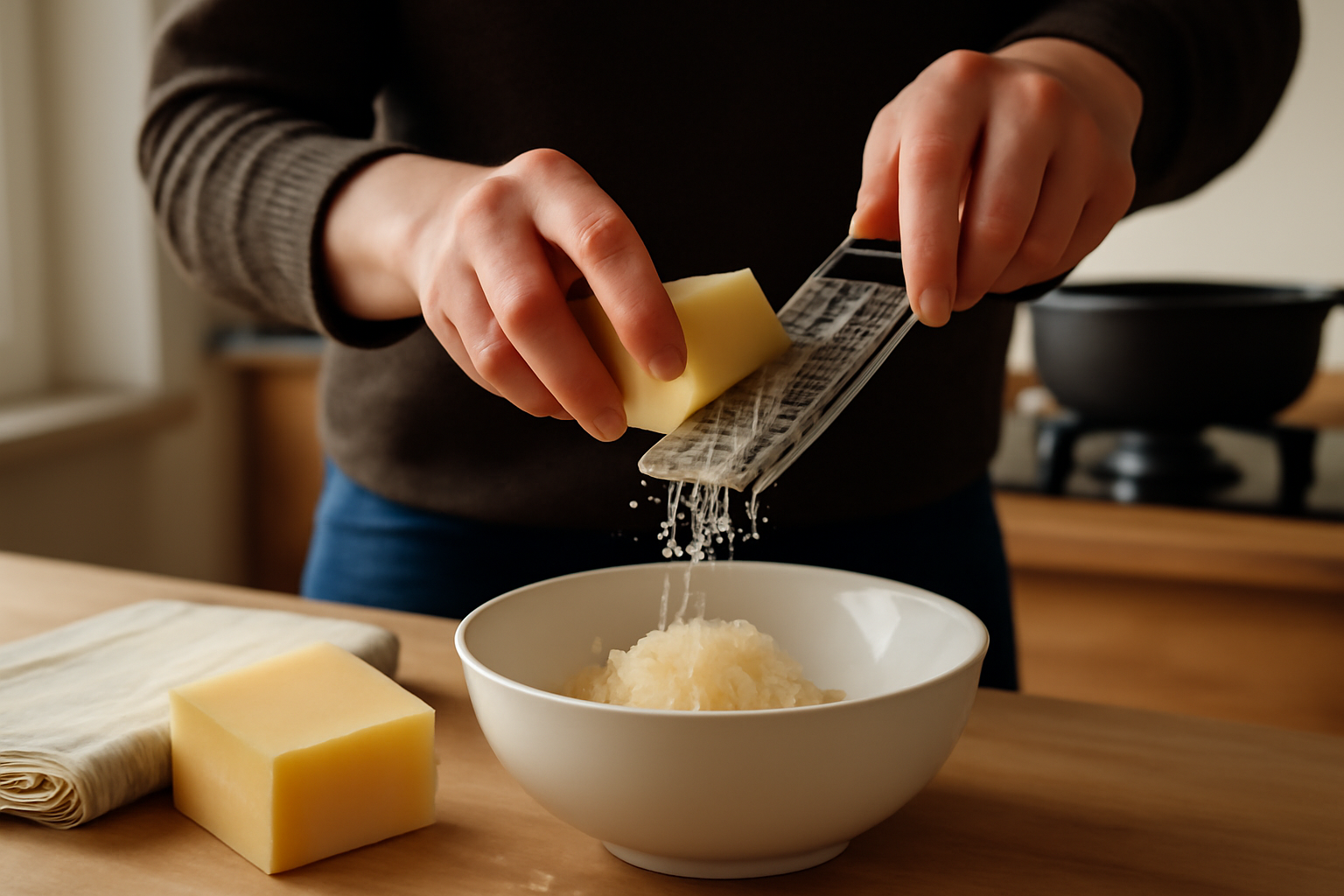 Râpage fin de Gruyère et Emmental pour une fondue suisse sans grumeaux
