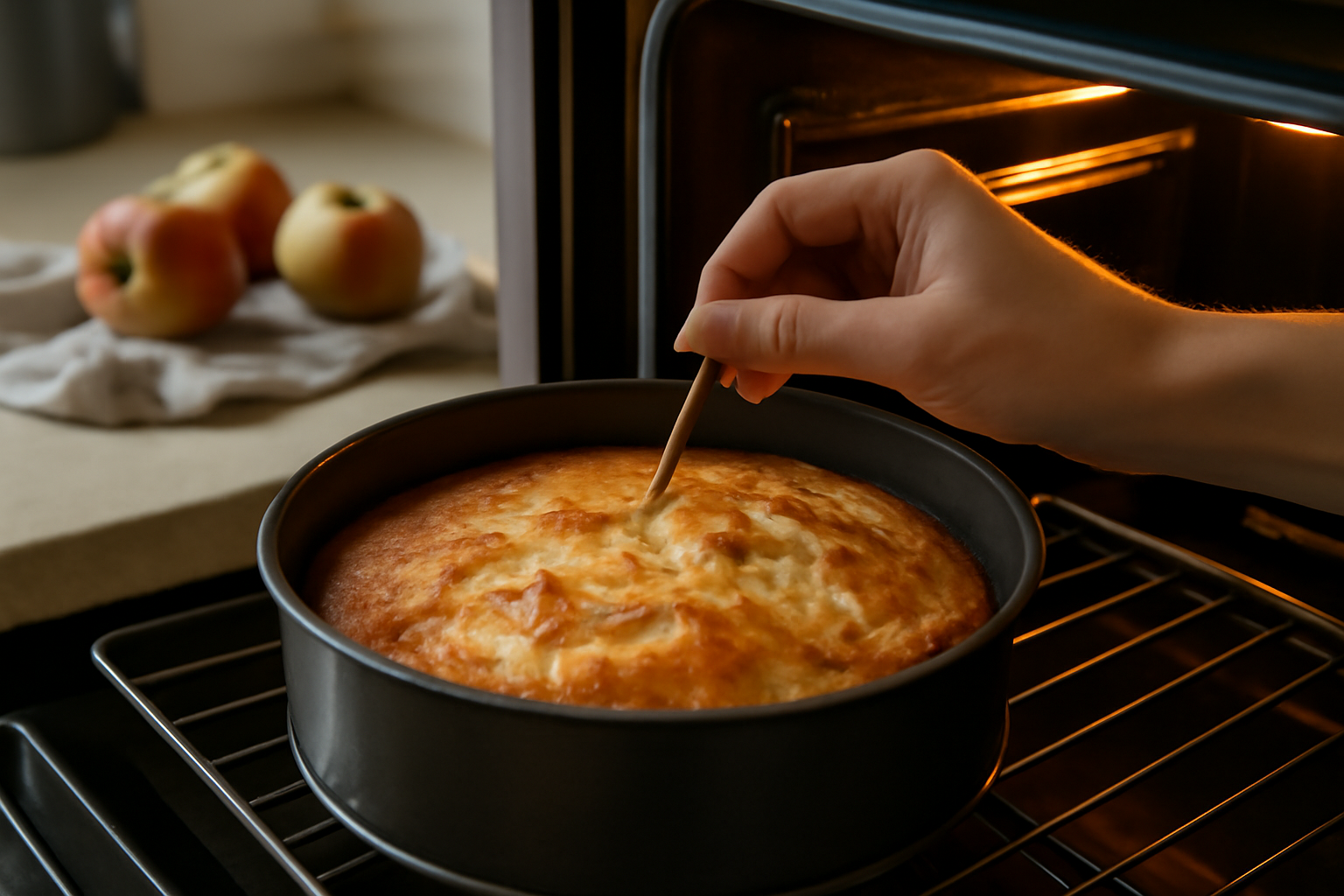 cuisson du gâteau yaourt aux pommes au four à 180 degrés avec test du cure-dent