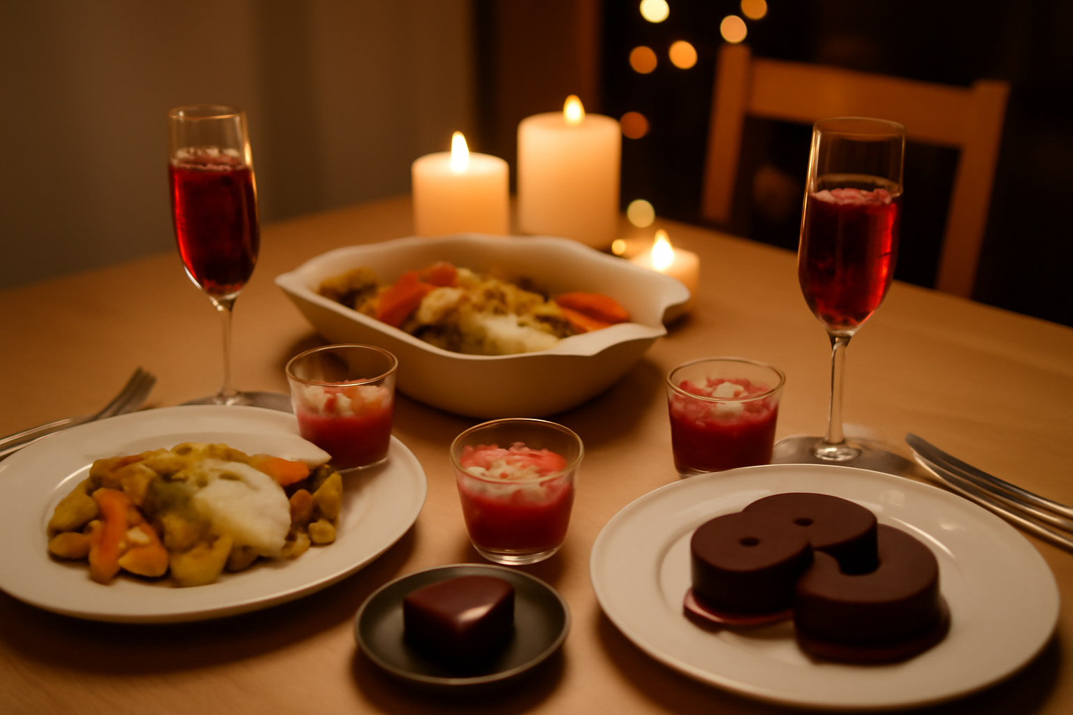 repas saint valentin romantique entrée verrines et dessert chocolat