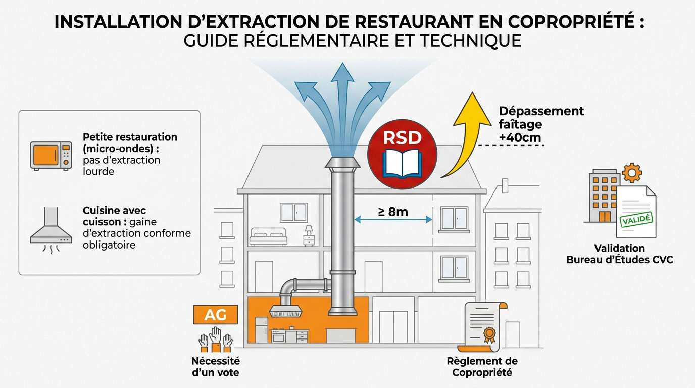 Installation d'un système d'extraction de fumées en façade d'un immeuble de copropriété