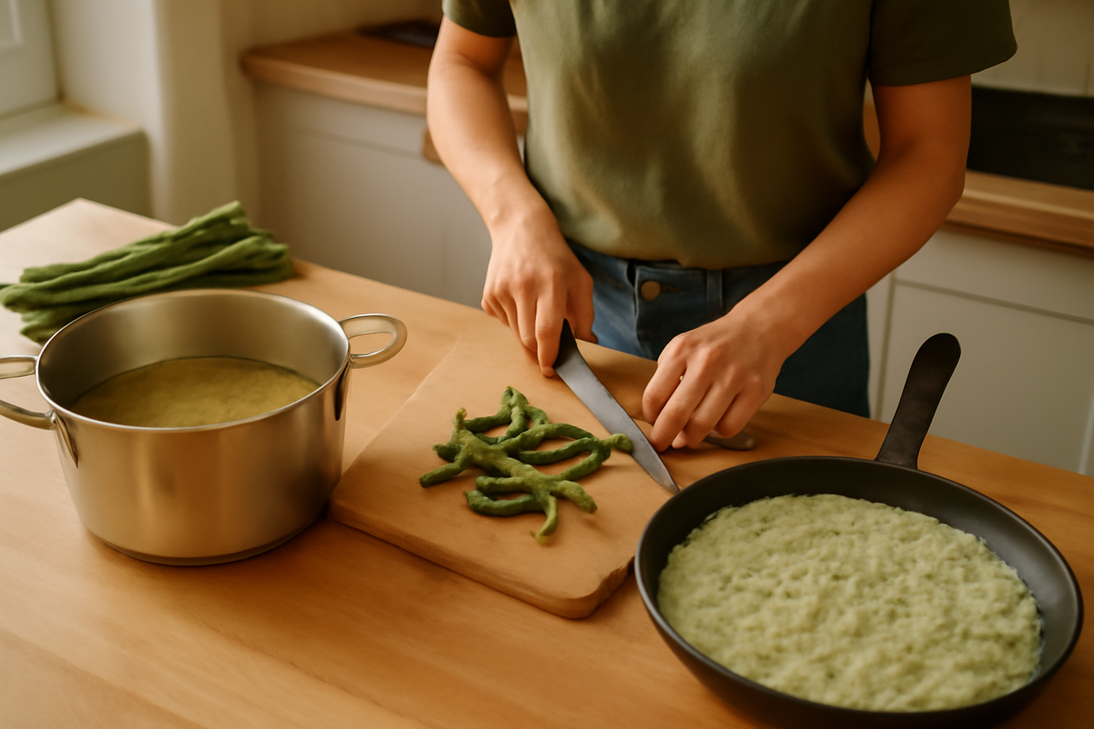 Risotto asperges vertes crémeux aux pointes d’asperges vertes pour une assiette blanche