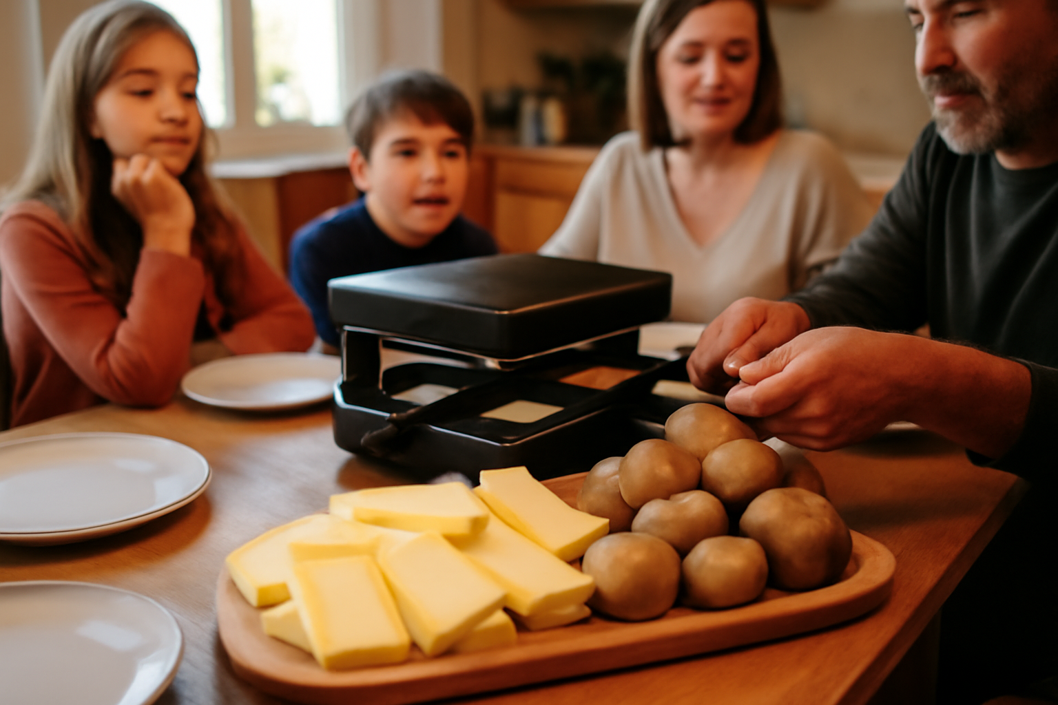 Fromage à raclette en tranches prêt à fondre, portions mesurées pour calculer combien de fromage à raclette par personne
