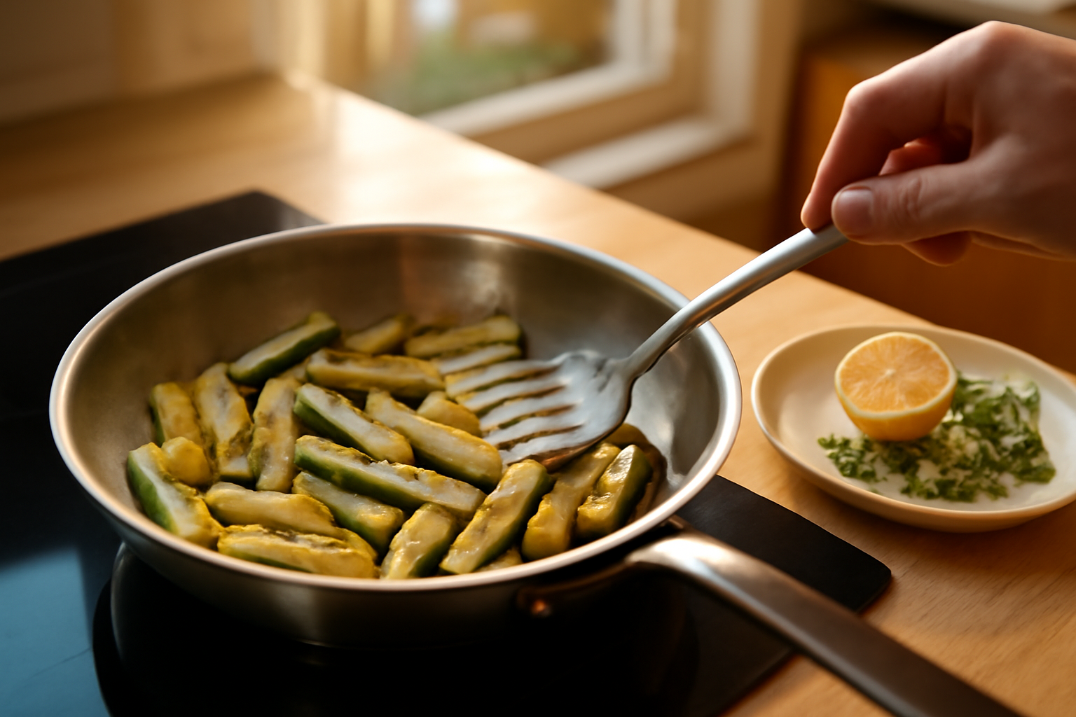 recette courgette à la poêle dorée et croquante dans une poêle
