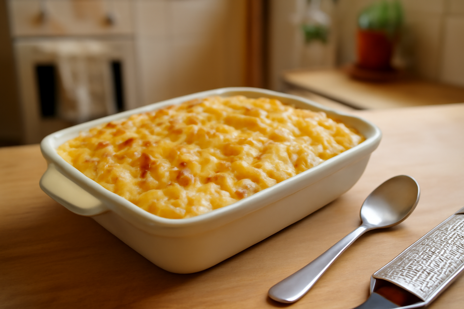 recette mac and cheese crémeuse dans un plat à gratin, croûte dorée