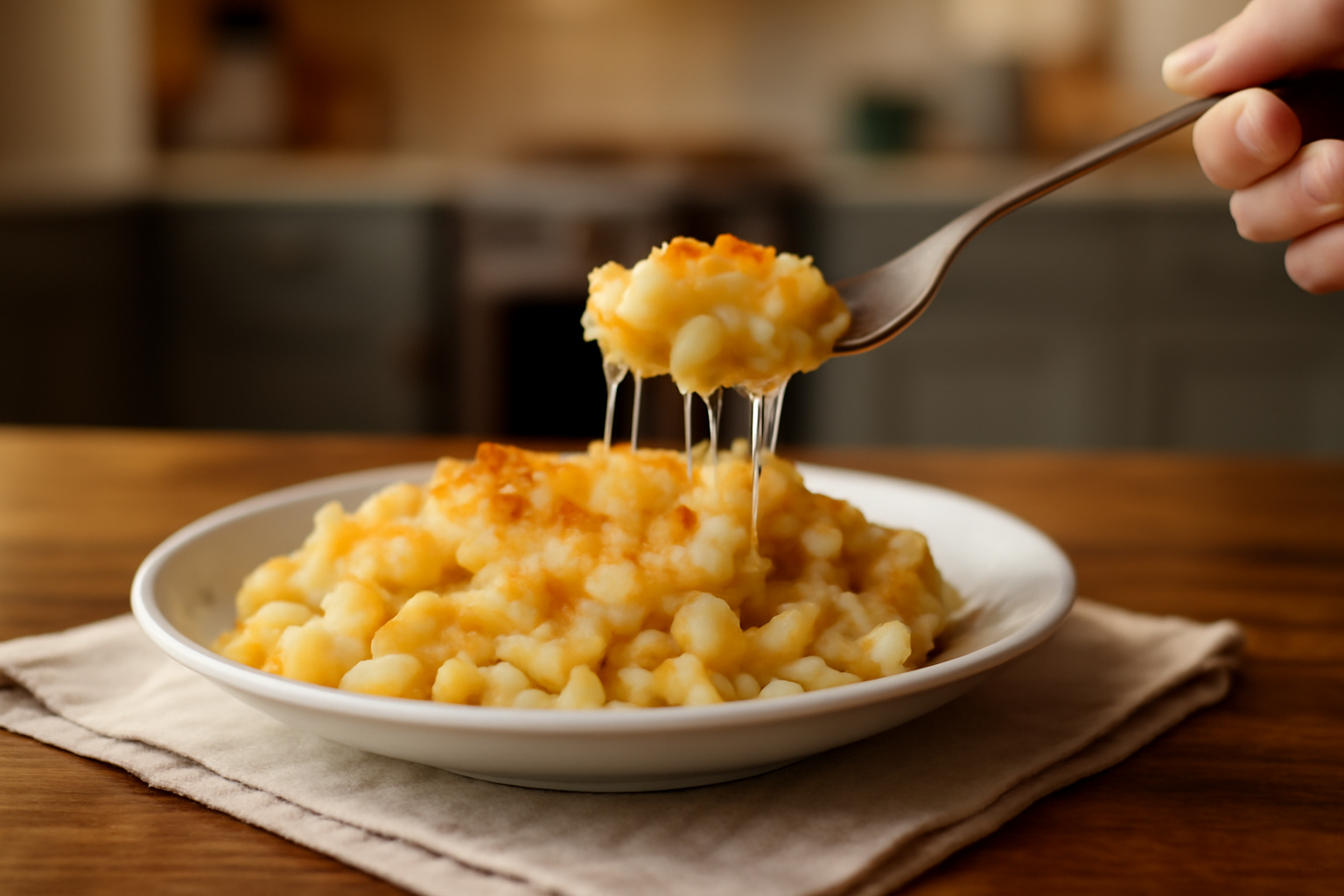 assiette de mac and cheese crémeuse avec sauce au cheddar et croûte dorée