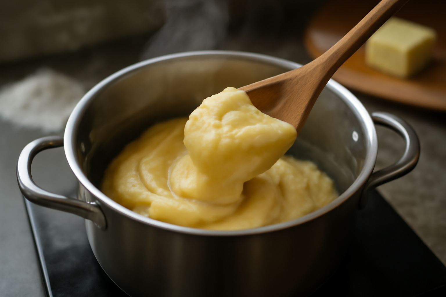 pâte à quenelles type choux brillante qui se détache des parois