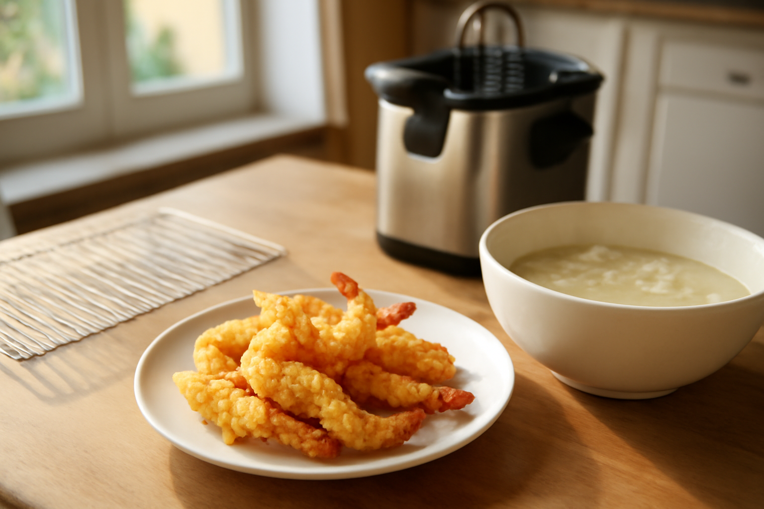 tempura crevette japonaise croustillante dorée, crevettes en beignets fins
