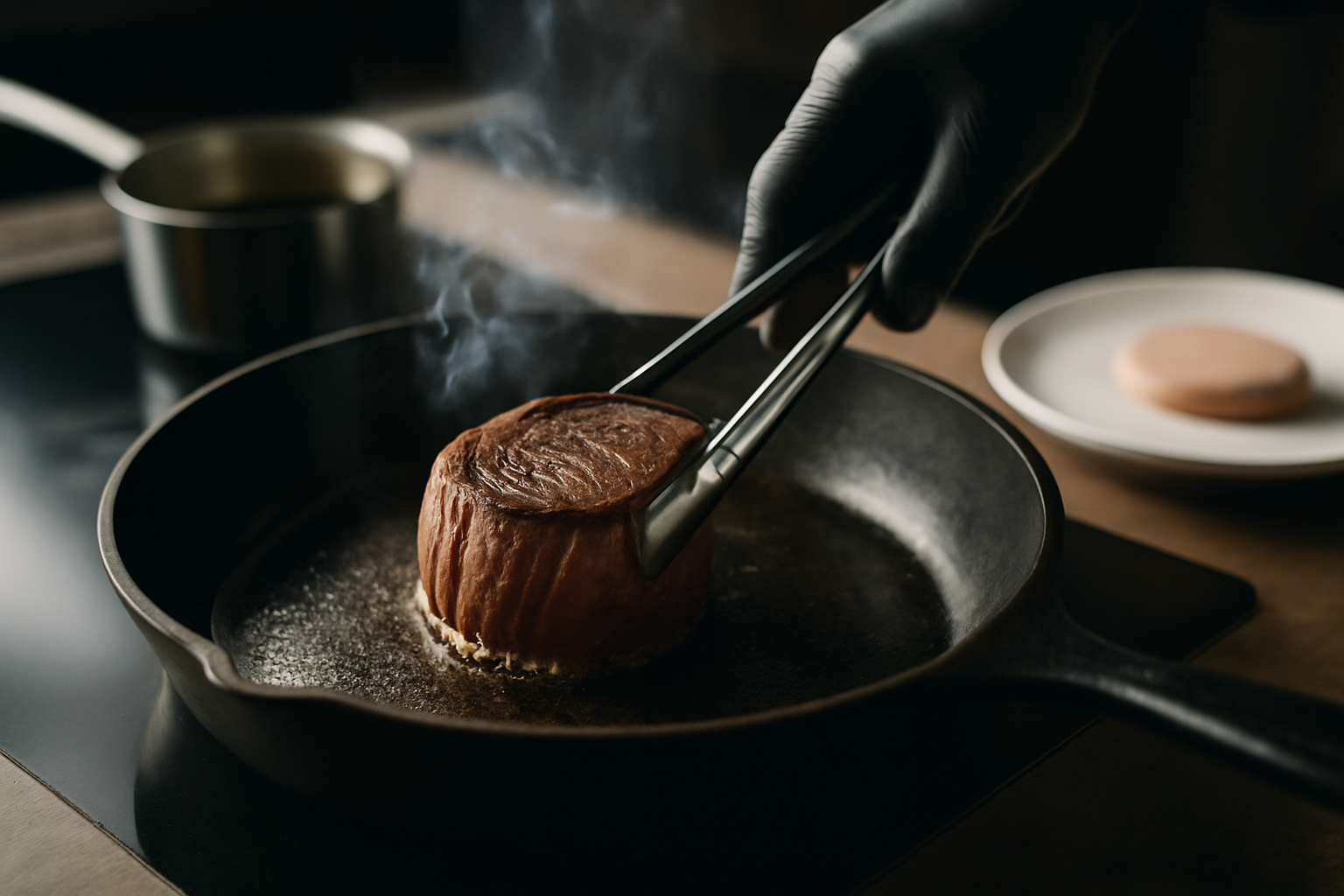 Cuisson d’un tournedos rossini recette en poêle très chaude : croûte dorée et cœur rosé