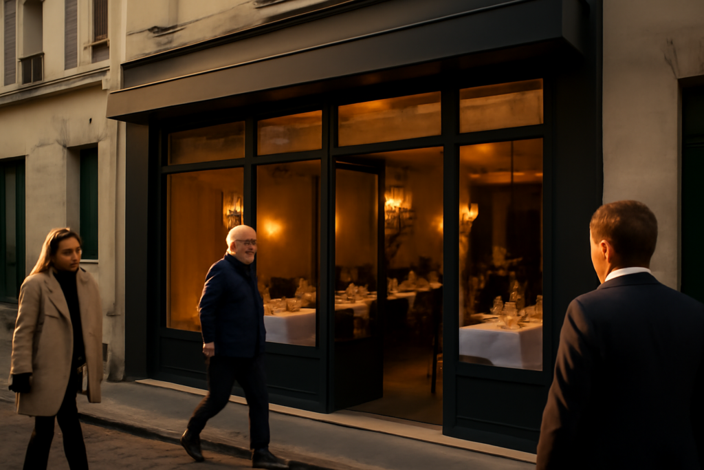 Une salle de restaurant parisienne, le soir