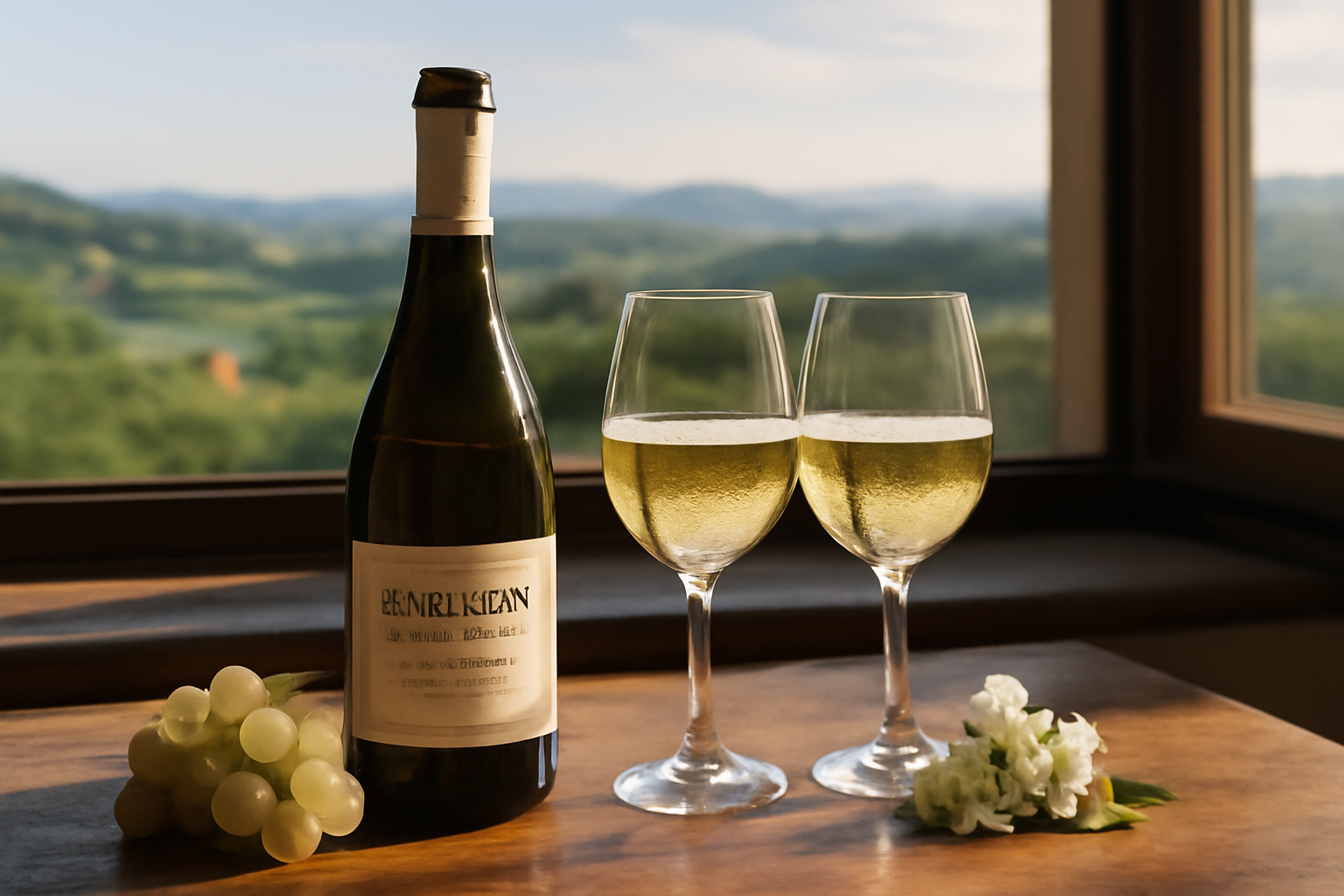 Bouteille de moscato d'asti DOCG et étiquette au Piémont, table de dégustation