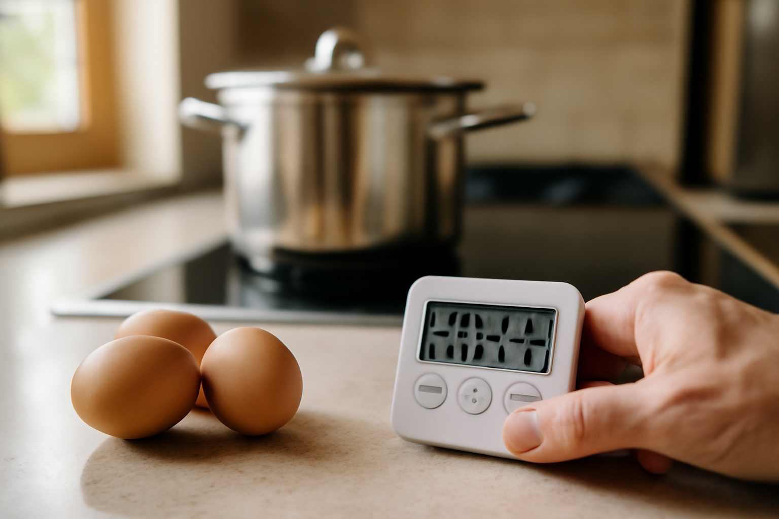 Chronomètre et casserole pour régler combien de temps œuf dur