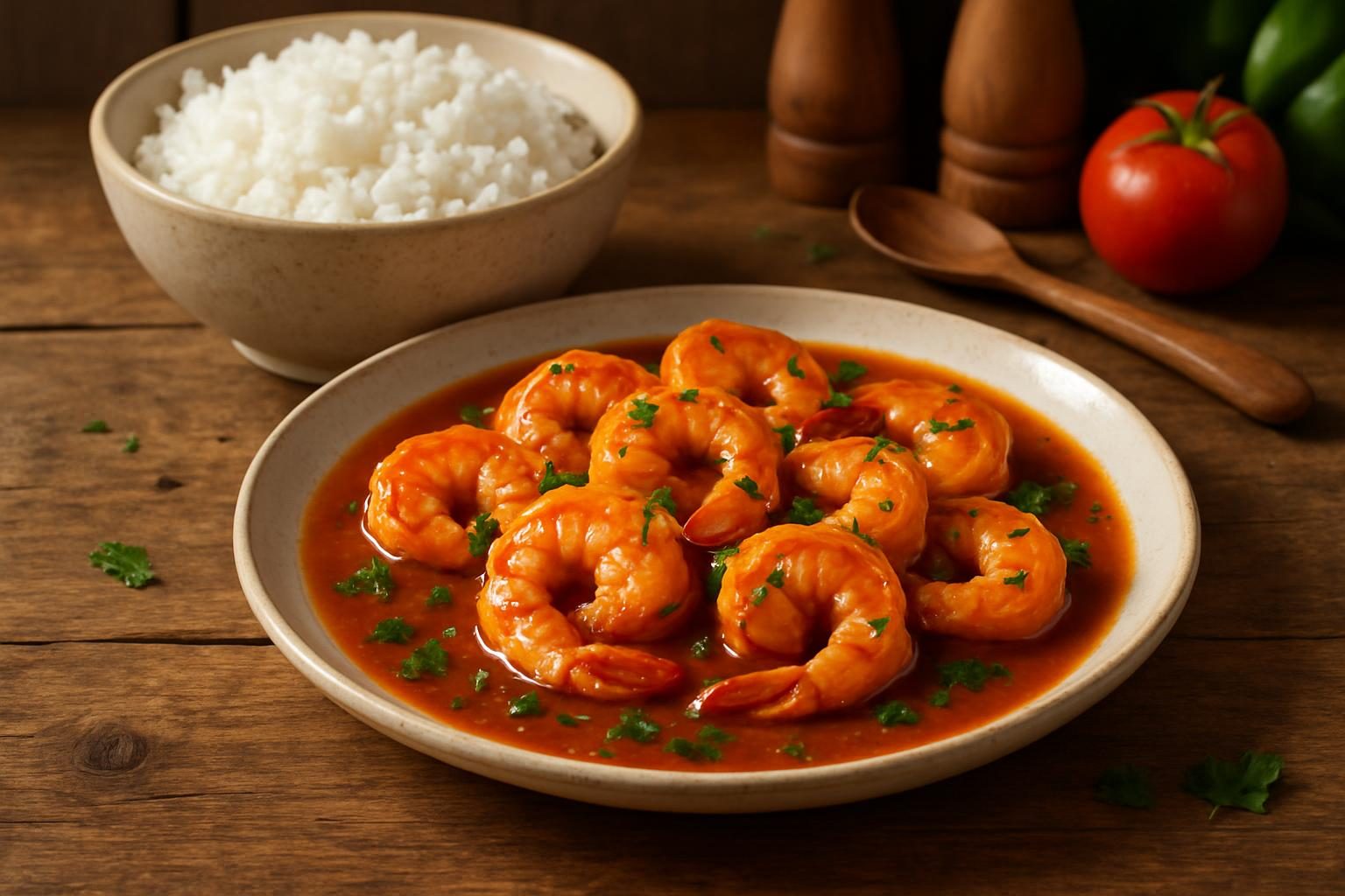Crevettes en sauce et riz