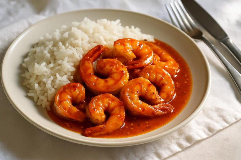 Crevettes en sauce et riz