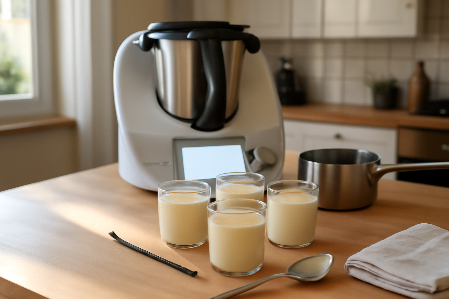 panna cotta thermomix vanille lisse dans des verrines, cuisine lumineuse