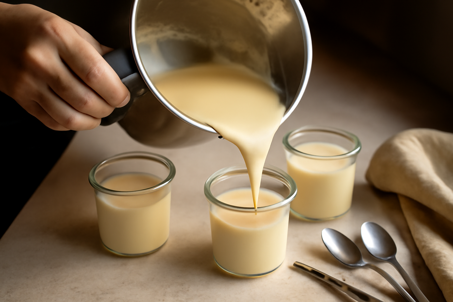 versement de panna cotta thermomix vanille dans des verrines