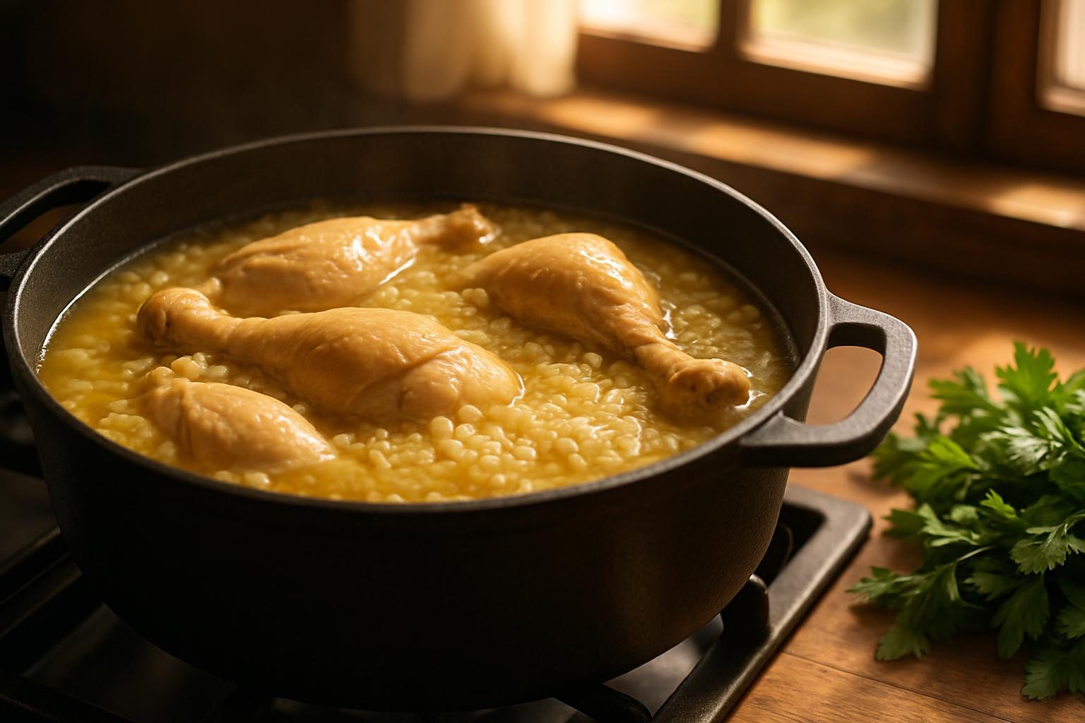 Poule au riz sauce blanche