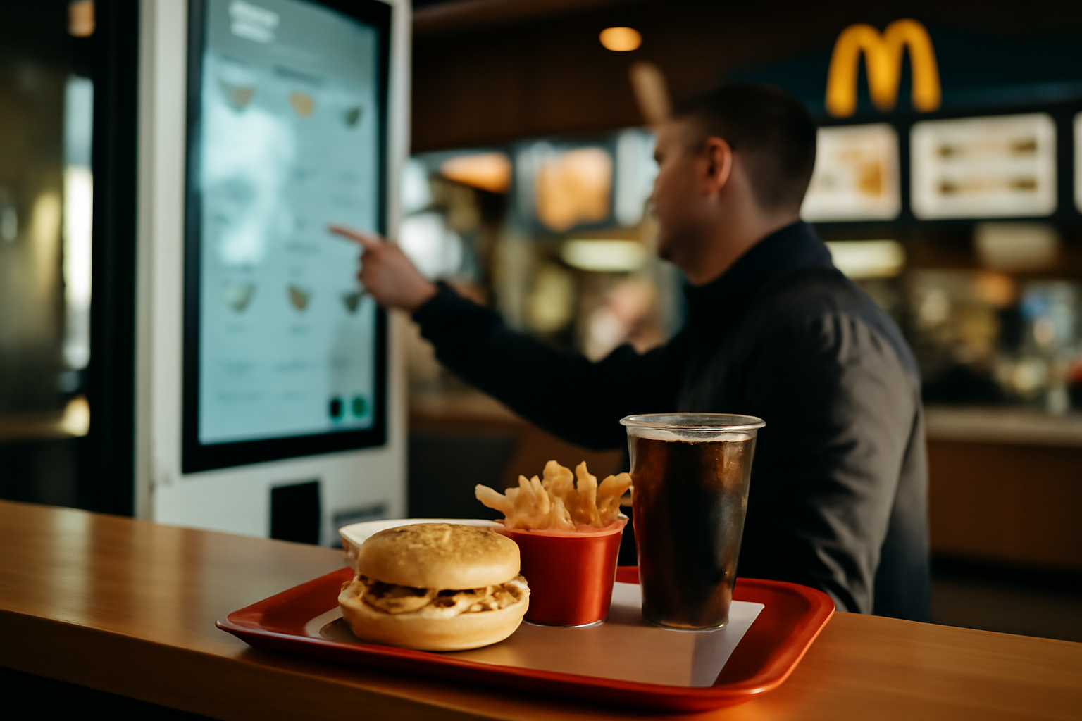 prix menu maxi best of au comptoir McDonald’s, plateau repas et écran de commande
