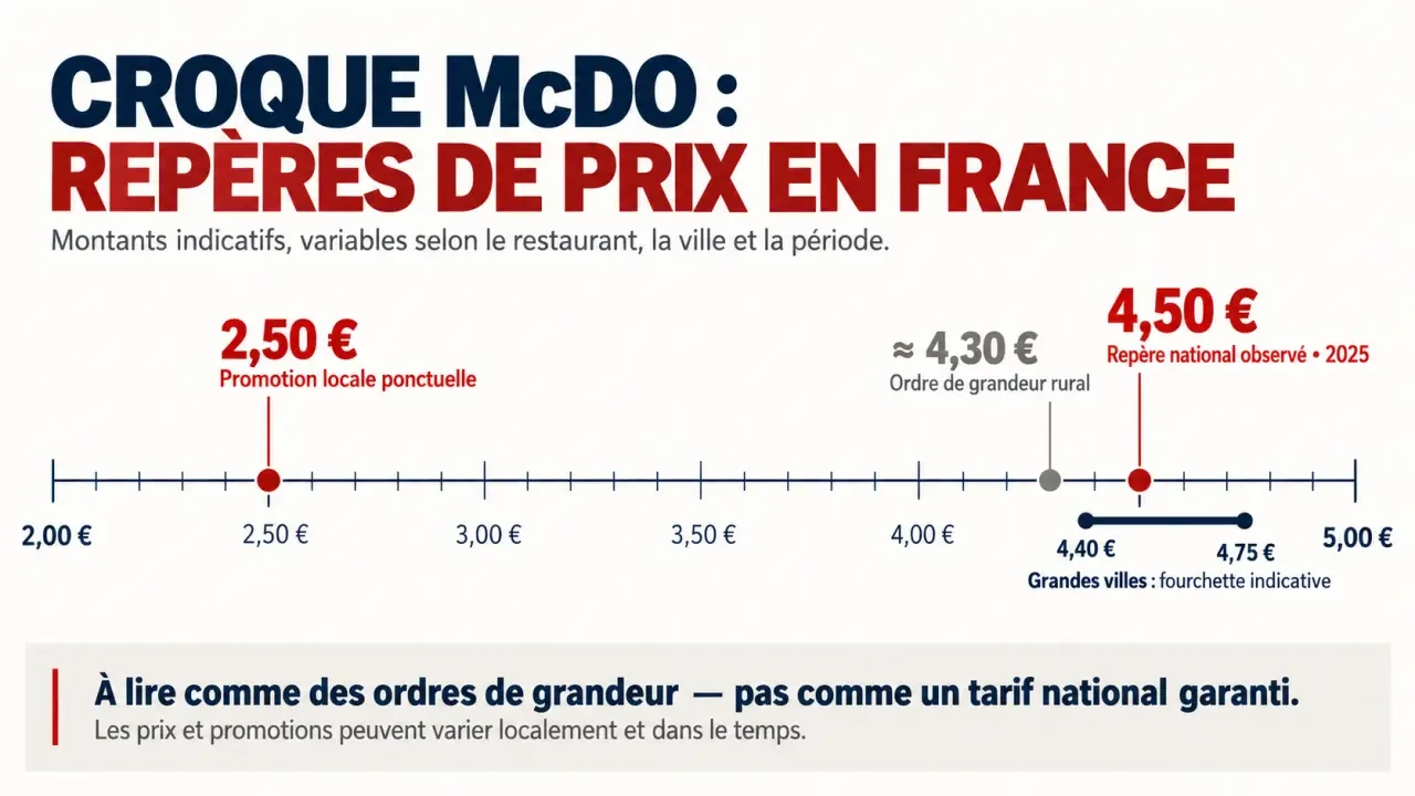 Infographie croque mcdo prix : repères tarifaires selon le lieu et la situation