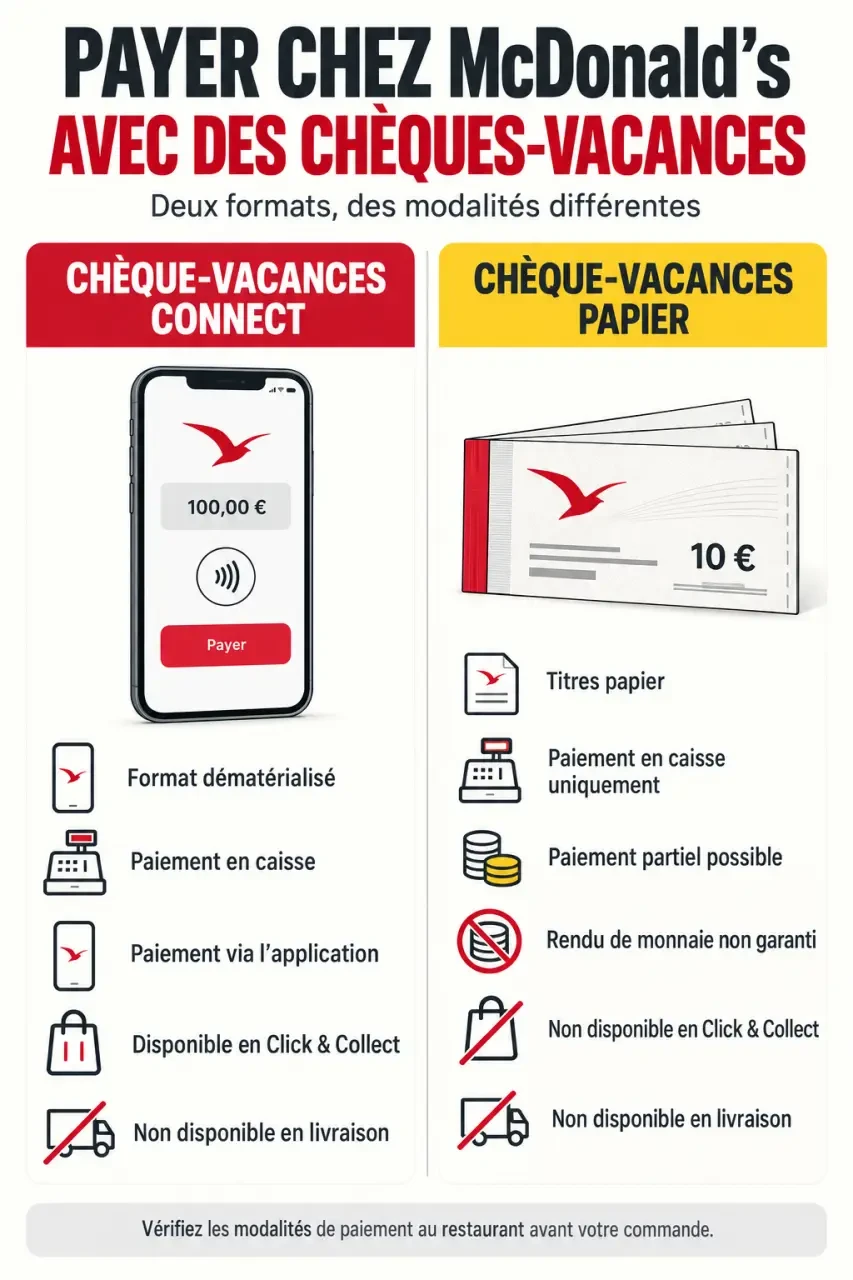 Mac Donald cheque vacances : comparaison entre Chèque-Vacances Connect et papier
