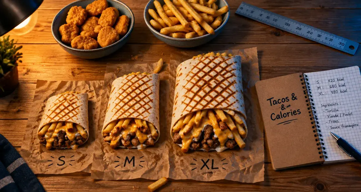 Tacos calories : formats S à XL avec ingrédients et kcal